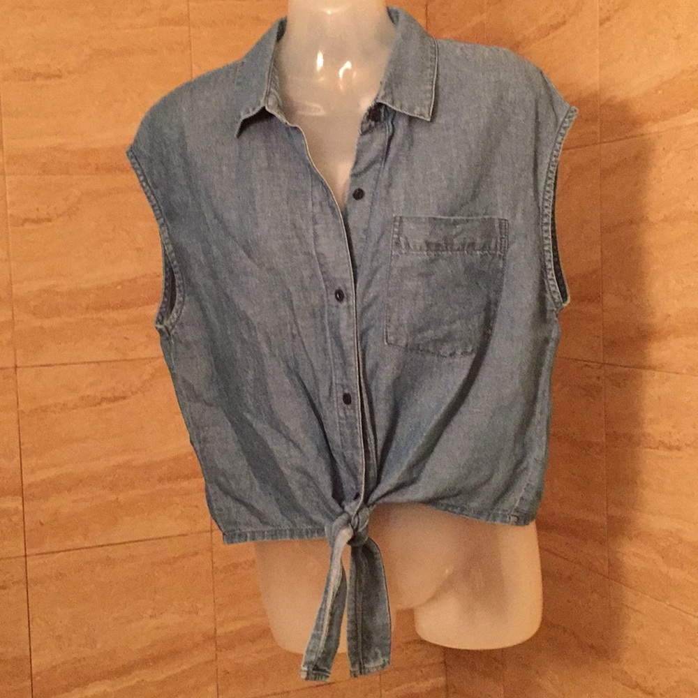 Madewell Blue Jean Button Down Tie Front Top